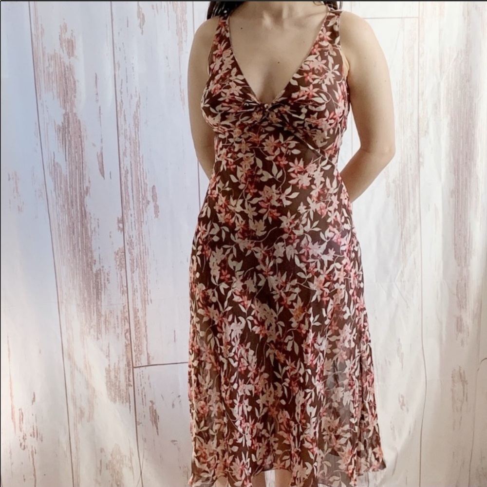 Vintage sheer silk floral midi dress deadstock
